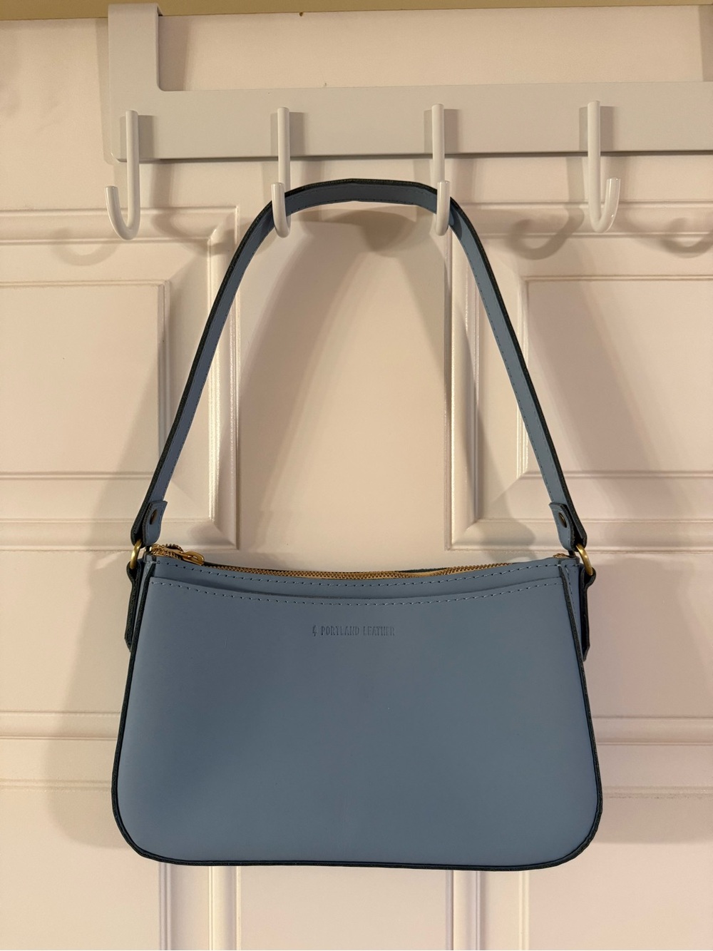 Portland Leather Powder Blue Shoulder Bag with Gold Hardware